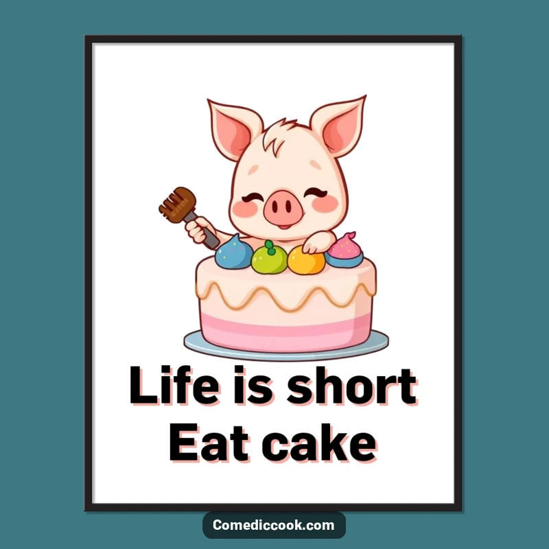 Free Printable Wall Art: Jolly Piglet Cake Decorating Funny Downloadable Art Gift