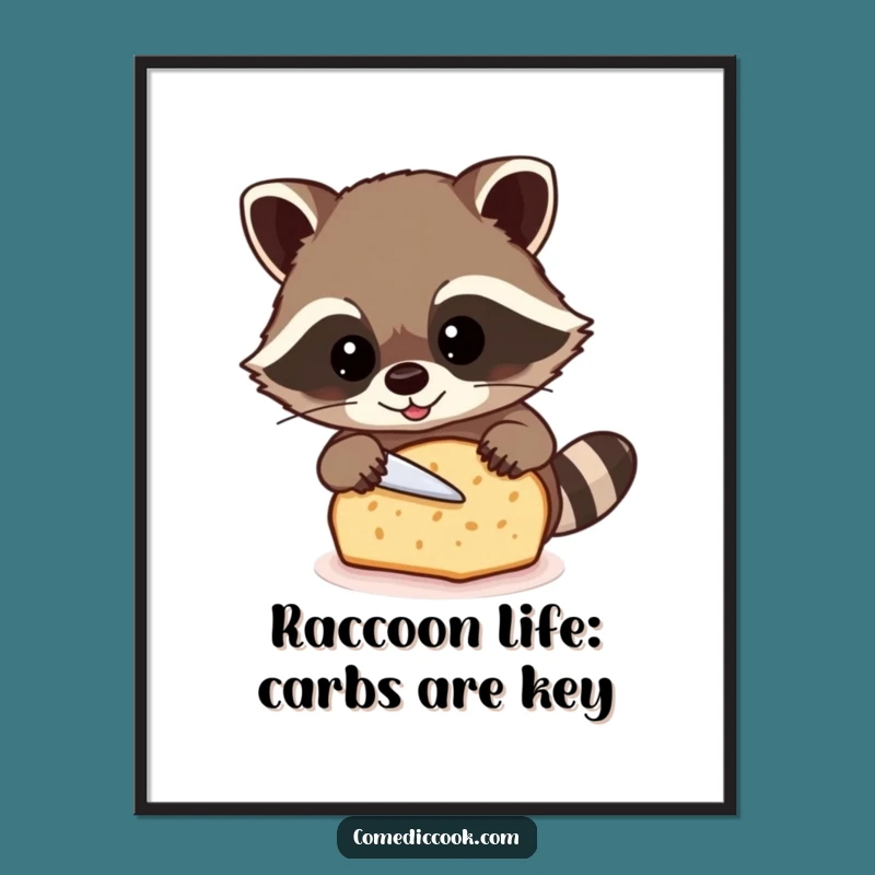 Funny Free Printable Wall Art: Cheerful Raccoon Baker, Whimsical Downloadable Kitchen Decor