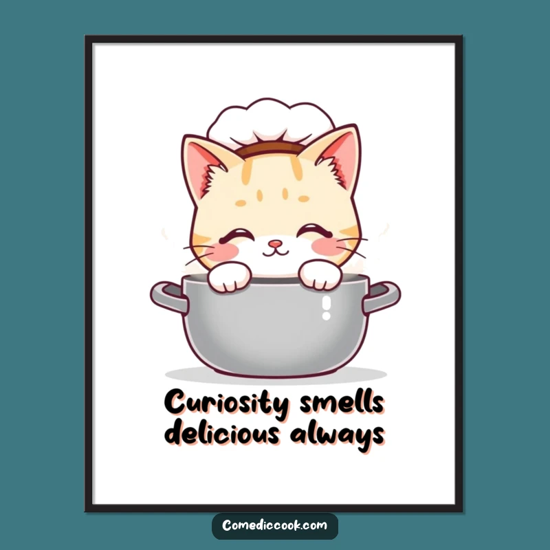 Funny Kawaii Cat Chef Pot Free Printable Wall Art, Downloadable Decor for Kitchen