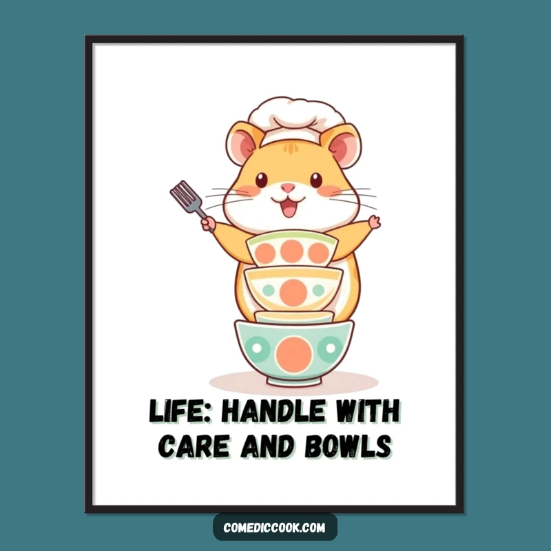 Funny Kawaii Hamster Chef Bowls Free Printable Wall Art, Downloadable Decor for Kitchen
