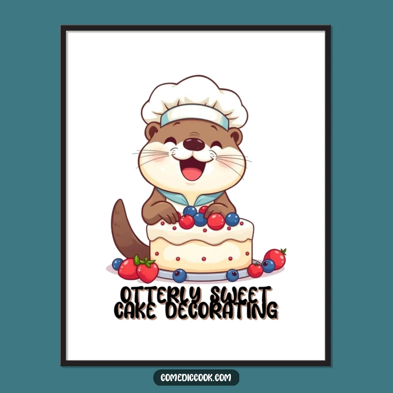 Free Printable Wall Art: Otter Chef - Funny Downloadable Kitchen Art with Berries