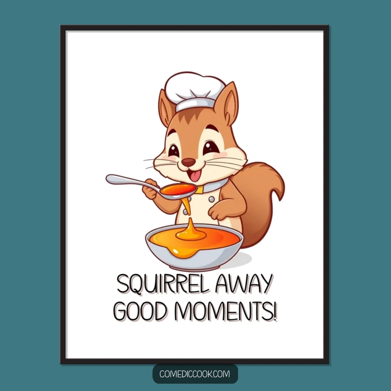 Free Printable Wall Art: Playful Squirrel Chef Tasting Sauce, Downloadable Kitchen Art
