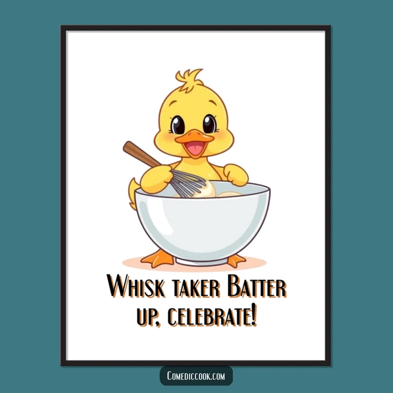 Free Printable Wall Art: Cheerful Duckling Chef Whisking for a Funny, Downloadable Kitchen Decor Gift