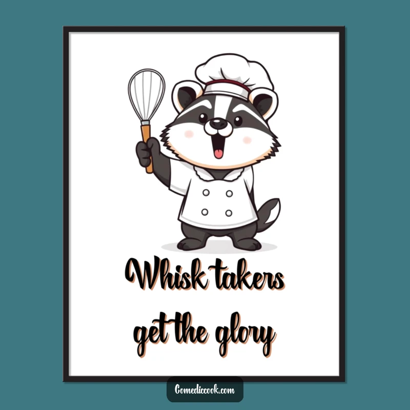 Funny Kawaii Badger Chef Whisk Free Printable Wall Art, Downloadable Decor for Kitchen
