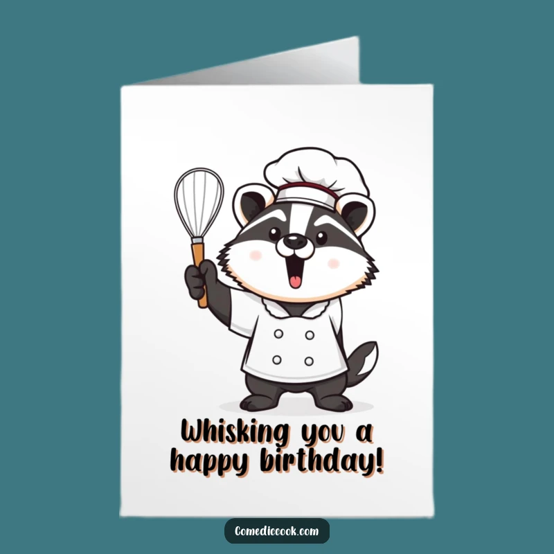 Free Printable Birthday Card: Funny Kawaii Badger Chef Whisk Card, DIY Downloadable Gift