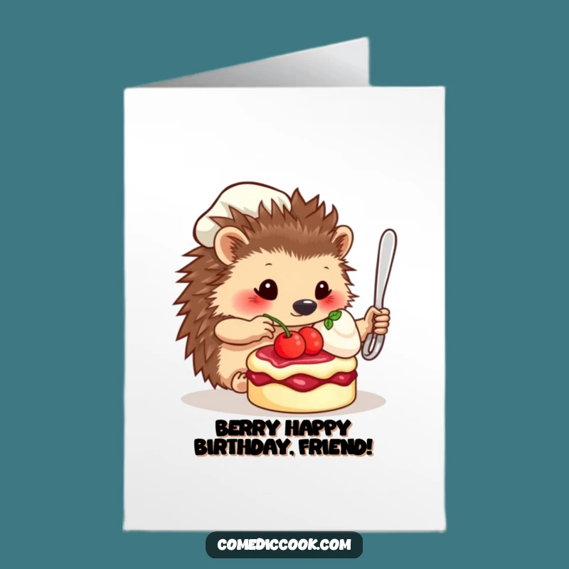 Free Printable Hedgehog Chef Birthday Card: Funny Downloadable Gift for Foodies