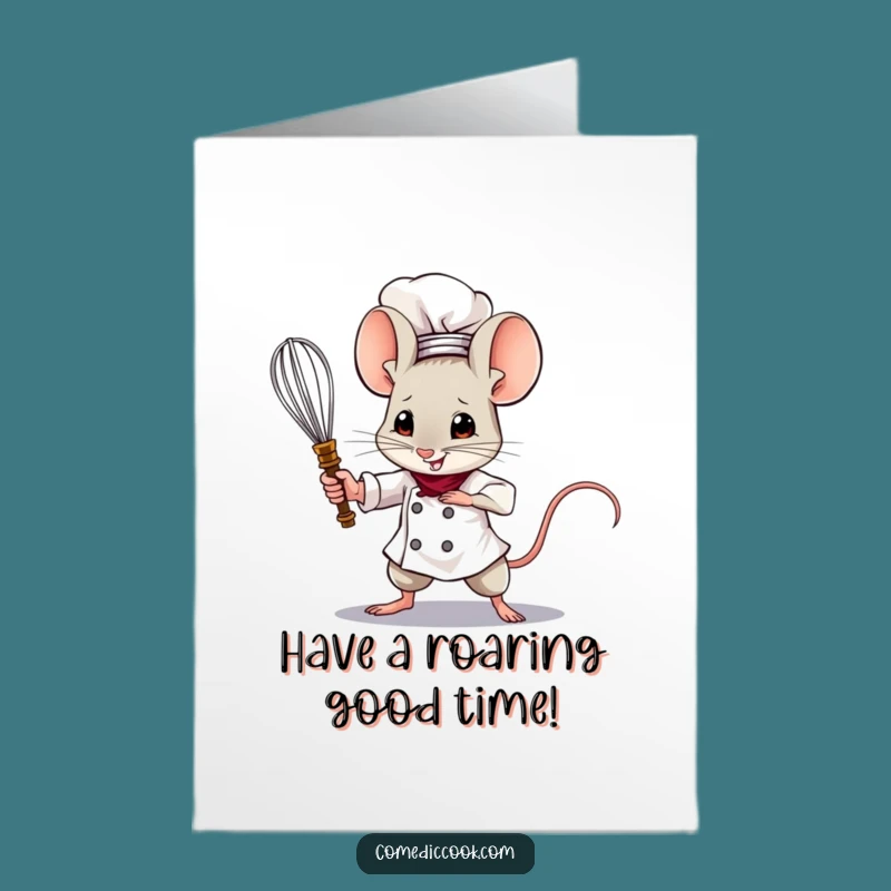 Free Printable Birthday Card: Brave Mouse Chef Whisk Sword Funny Downloadable Gift