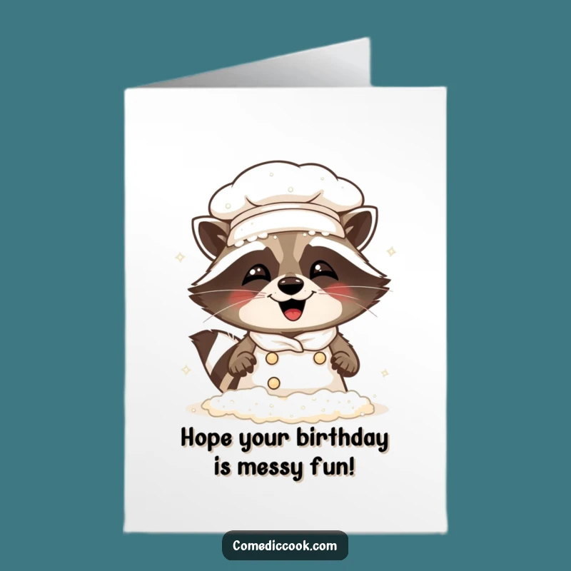 Free Printable Raccoon Chef Birthday Card: Funny Messy Baker Gift, Downloadable Art