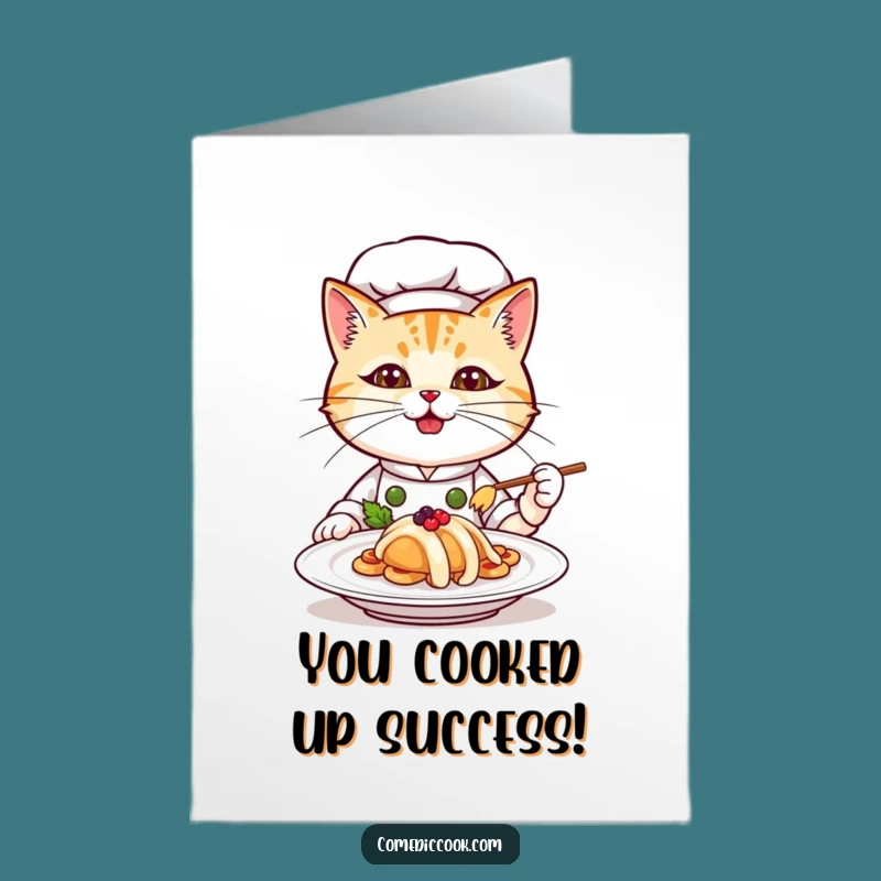 Free Printable Congrats Card: Funny Cat Chef's Culinary Success Downloadable