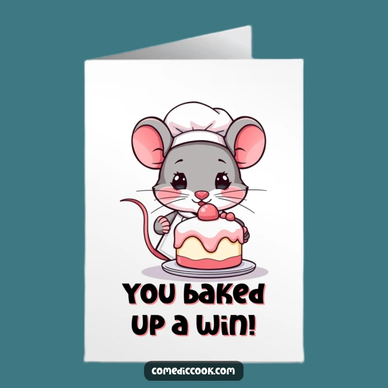 Free Printable Congrats Card: Kawaii Mouse Chef Cake, DIY Downloadable for Any Achievement