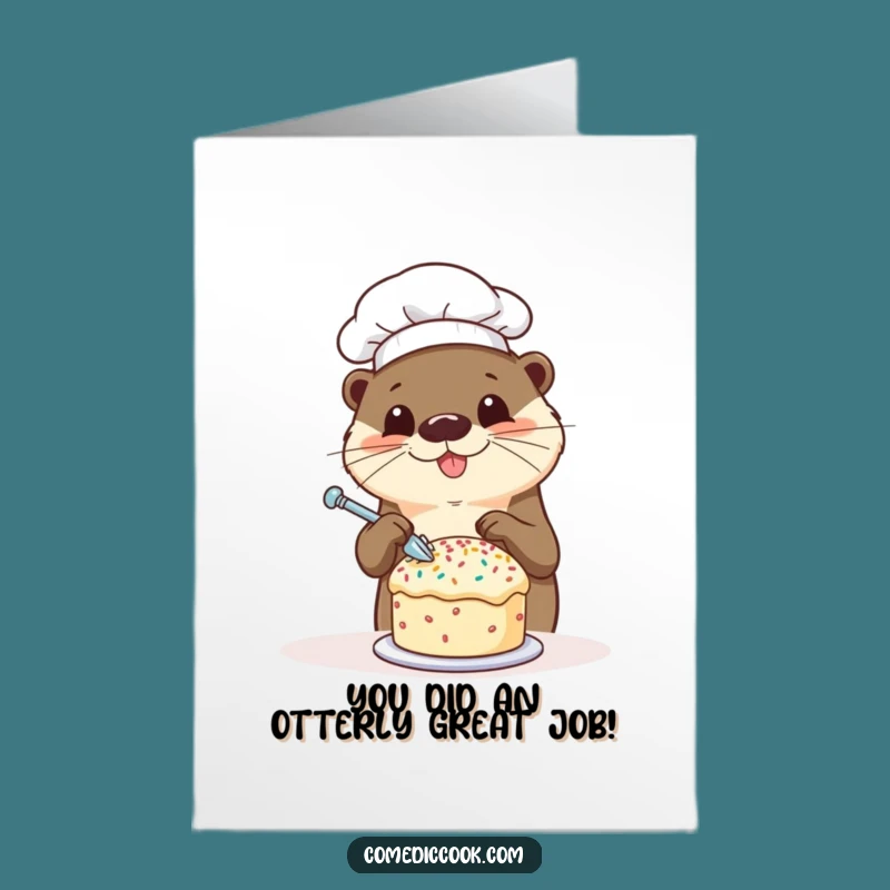 Free Printable Congrats Card: Otter Chef Decorating Success, Downloadable Greeting