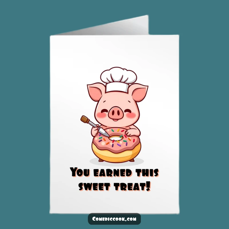 Free Printable Congrats Card: Kawaii Pig Chef Donut, DIY Downloadable Celebration Treat
