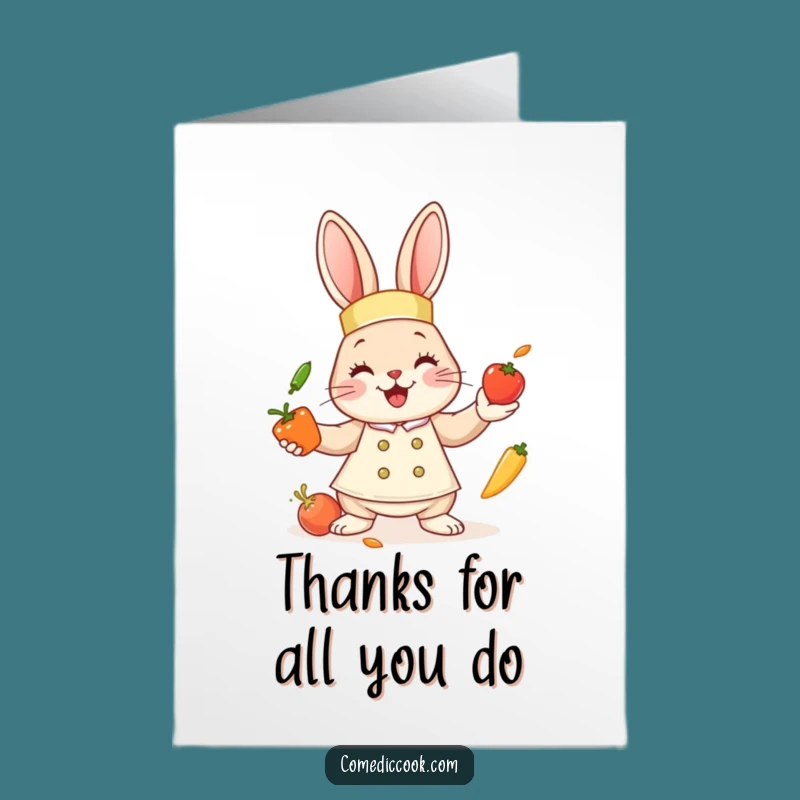Free Printable Thank You Card: Bunny Chef Juggling Thanks, Downloadable Gratitude Greeting