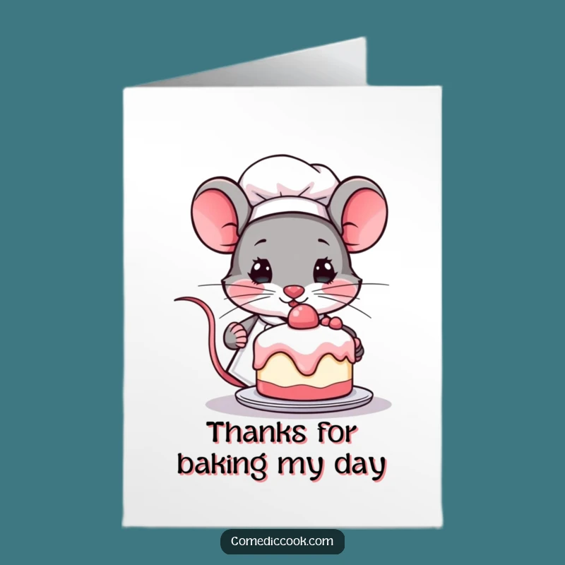 Free Printable Thank You Card: Kawaii Mouse Chef Cake, DIY Downloadable Appreciation Gift