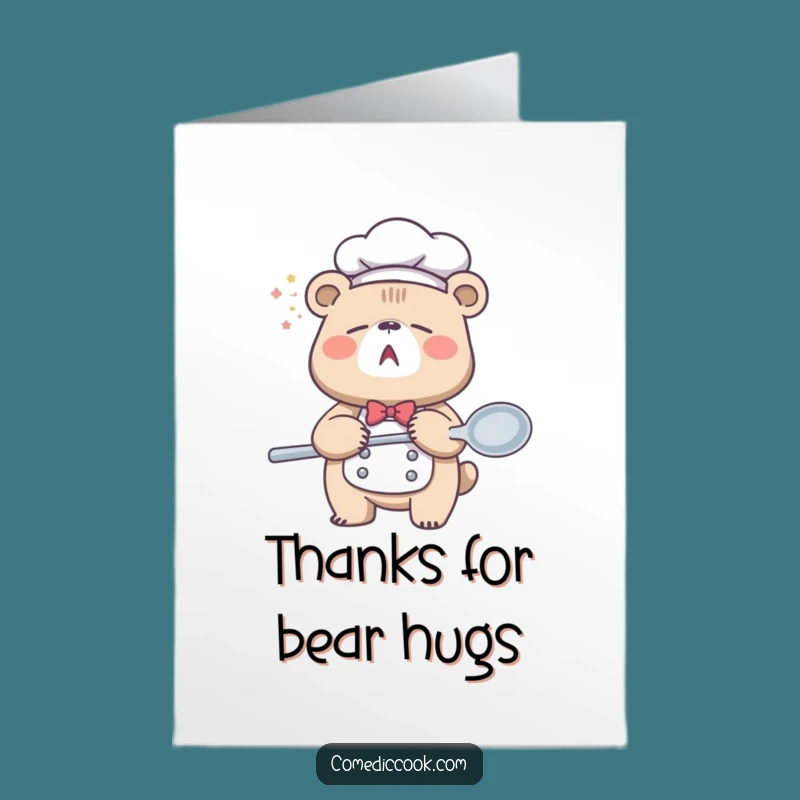 Free Printable Thank You Card: Sleepy Bear Chef Spoon Funny Downloadable Gift