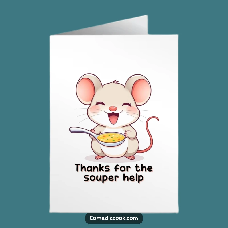 Free Printable Thank You Card: Mouse Serving Soup, Funny Tiny Spoon Gratitude
