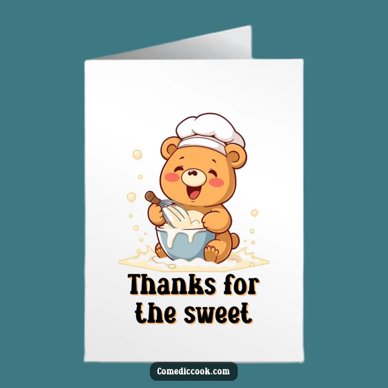 Free Printable Funny Chef Bear Thank You Card - Kawaii Baking Thanks Downloadable Gift