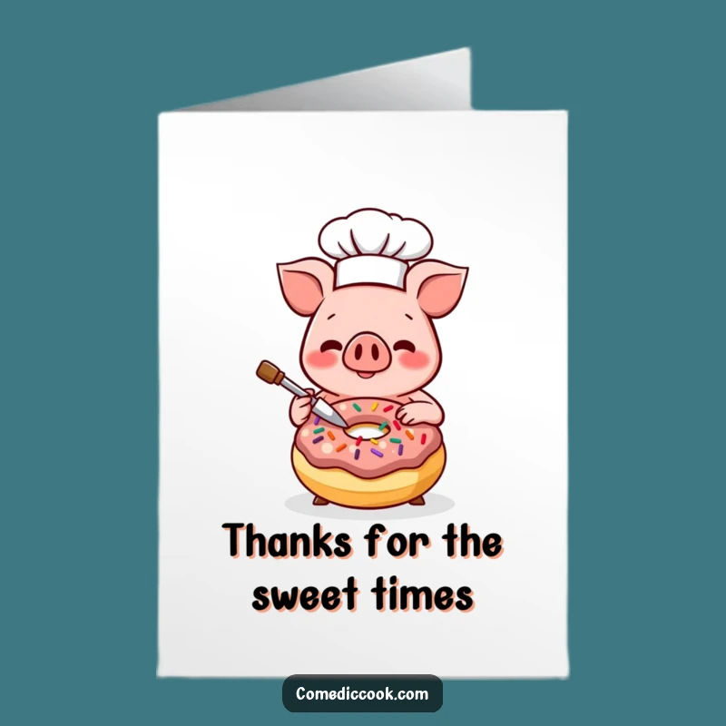 Free Printable Thank You Card: Kawaii Pig Chef Donut, DIY Downloadable Sweet Appreciation