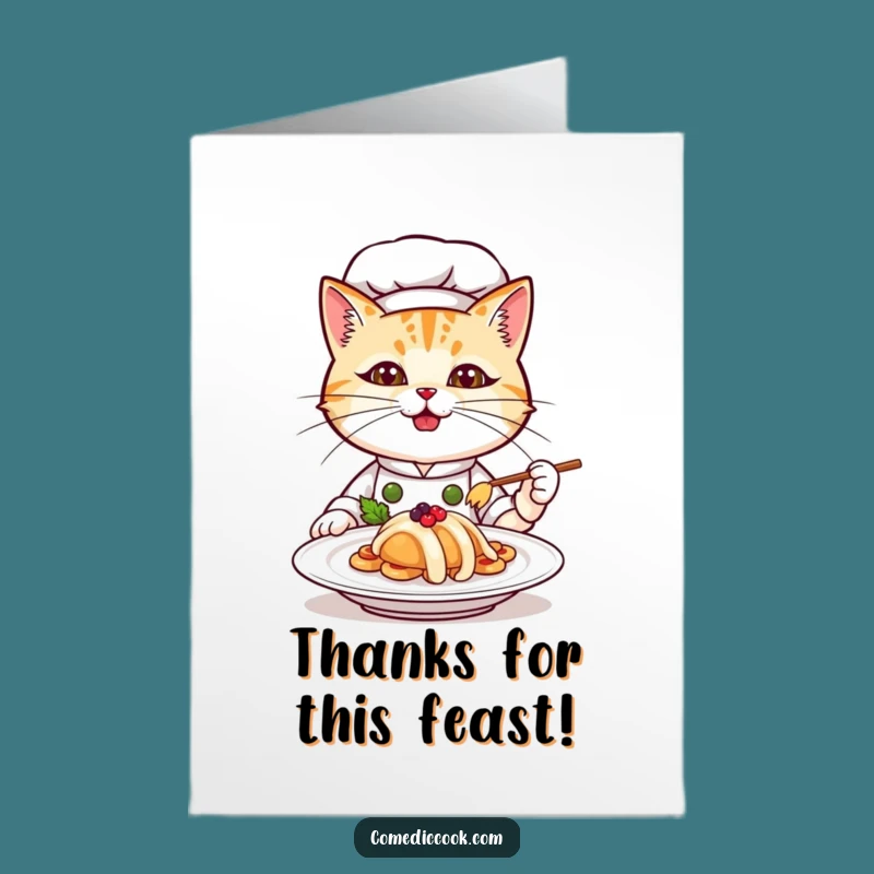 Free Printable Thank You Card: Funny Cat Chef Expressing Gratitude Downloadable