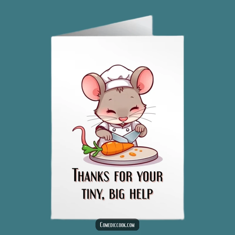 Free Printable Mouse Chef Thank You Card: Tiny Carrot Slicing Downloadable Gift