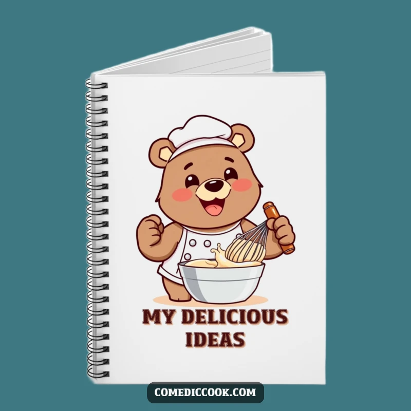 Funny Bear Chef Whisking Batter Notebook - Jot Down Your Recipes!