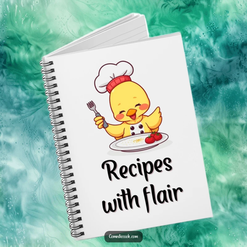 Funny Notebook: a duck chef gleefully sprinkles seasoning, perfect for jotting down culinary ideas with humor.