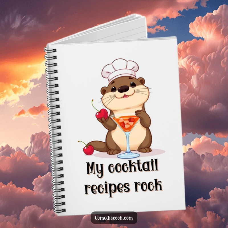 Funny Otter Chef Notebook: A playful otter chef tosses a cherry into a cocktail, perfect for jotting down drink recipes.