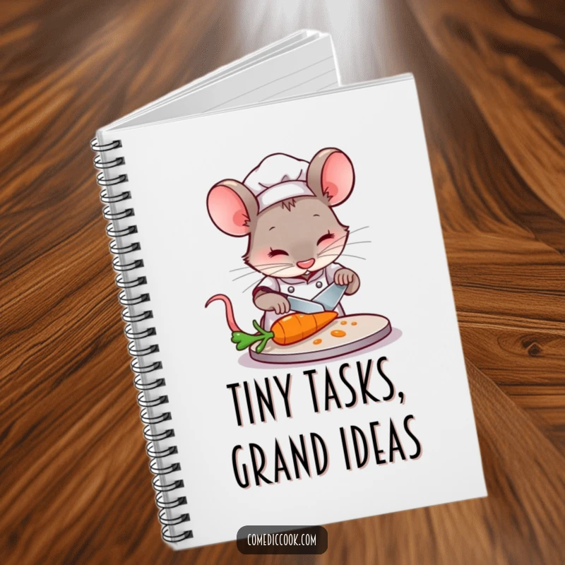 Funny Mouse Chef Notebook: A concentrated mouse chef slices a carrot, perfect for jotting down precise cooking notes.