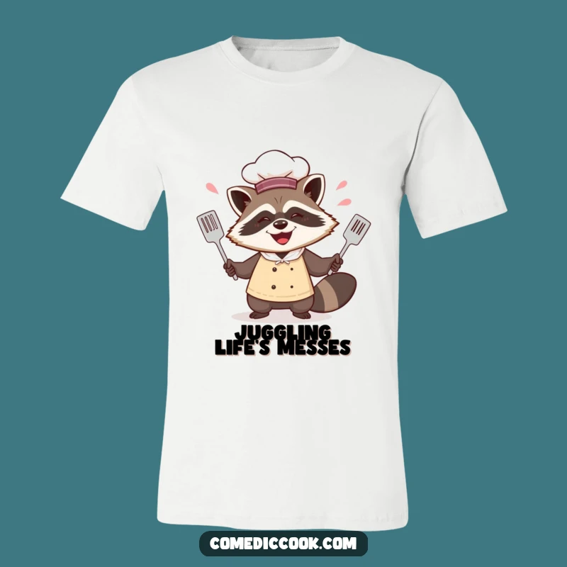 Funny Raccoon Chef Juggling Spatulas T-Shirt - Hilarious & Playful Tee!