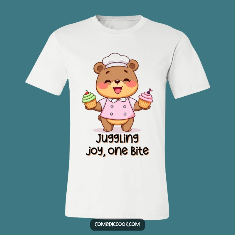 Funny Kawaii Bear Chef T-Shirt: Cupcake Juggler Design, Ideal Funny Gift