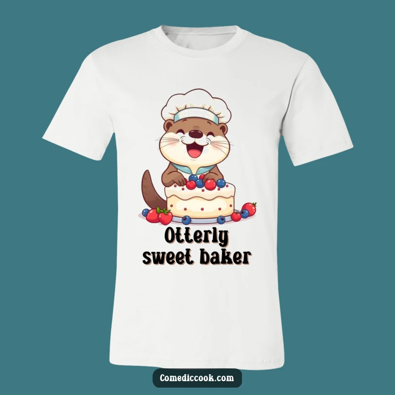Funny Otter Chef Cake T-Shirt: Happy Decorating Action, Great Humorous Gift