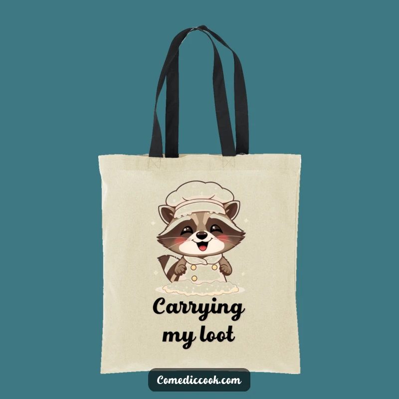 Funny Raccoon Chef Tote Bag: Giggling Flour Monster - Market Gift